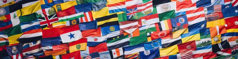 a collection of flags representing the countries in attendance at our international social